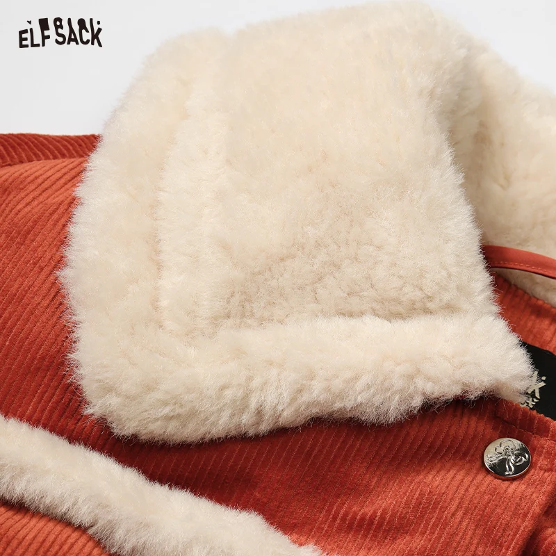 ELFSACK 2024 Winter New Arrivals New Year white plush stitching red down jacket women