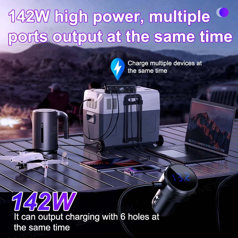 SEAMETAL 142W Cigarette Lighter Splitter for Car PD45W Fast Charging Phone Charger Universal 12V/24V Cigarette Lighter Adapter