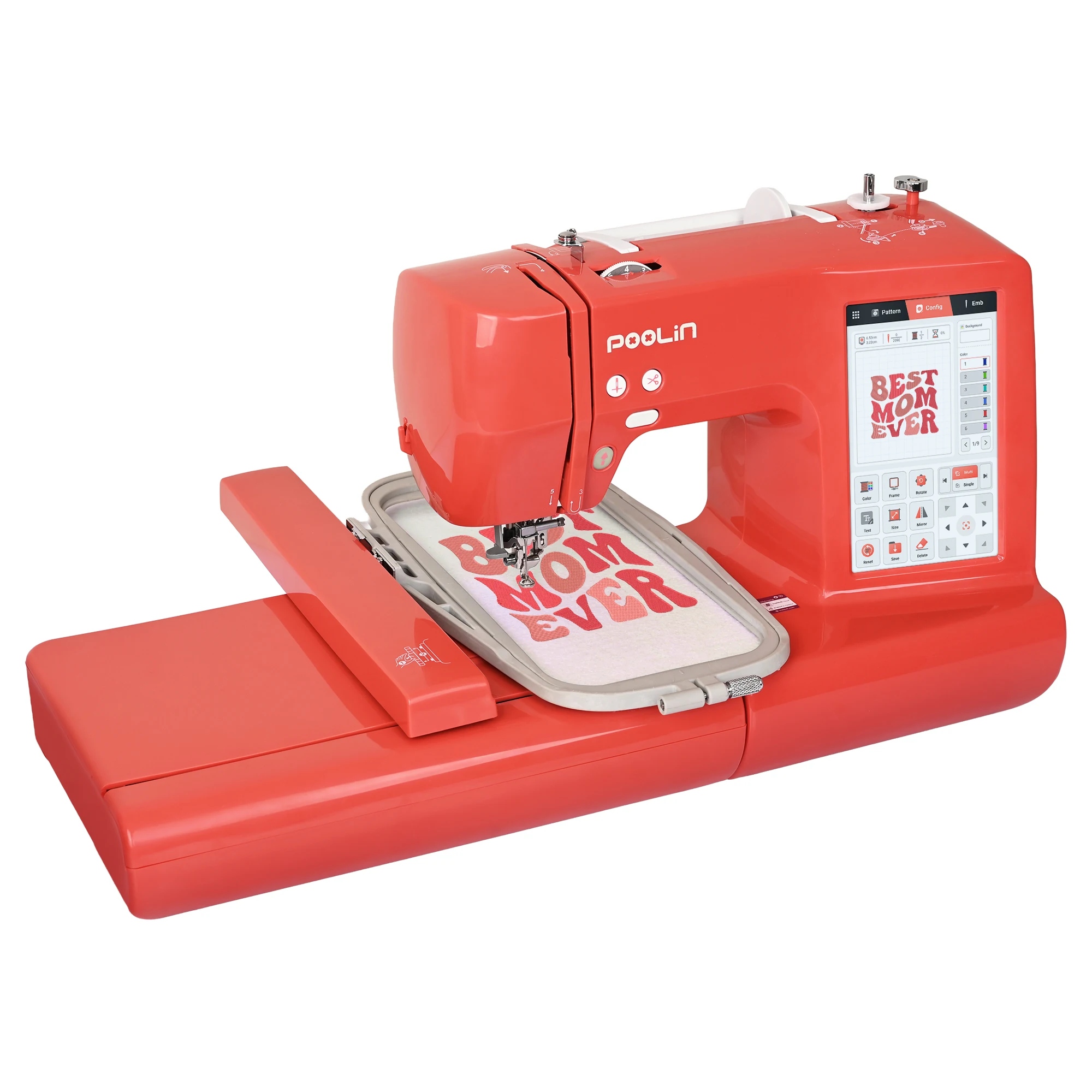 Poolin EOC05RE Embroidery Machine 4 X 9.25 Inch Hoop Embroidery Area, Computerized Embroidery Machine for Beginner
