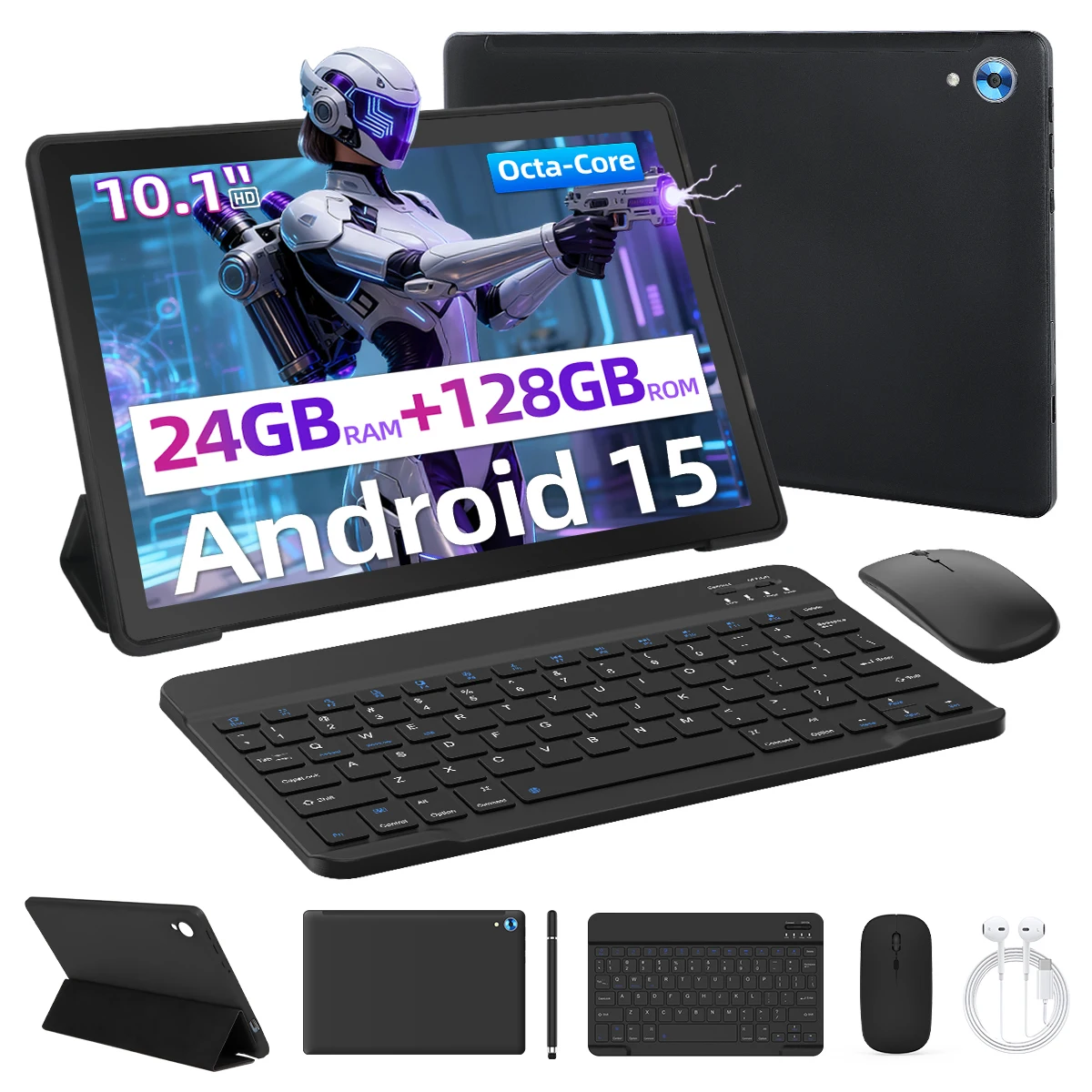 C108 10.1 Inch Tablet Octa-Core Processor 10GB+128GB Android14 Tablet With Case Headphones Wireless Keyboard Mouse Stylus Pen