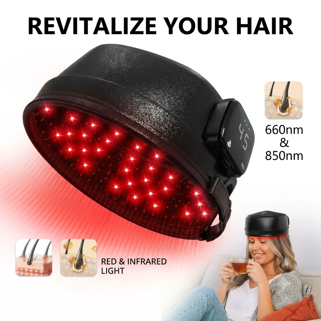 Red Light Therapy Helmet Anti Hair Loss Cap for Men Women 660nm 850nm Infrared LED Diode Scalp Massager Wireless Hair Regrowth Treatment Thicker Hair Care Equipment