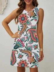 Summer Simple Colorful Floral Print Sleeveless Vest Dress Spring And Summer Vacation Style Sleeveless Suspender Dress For Women