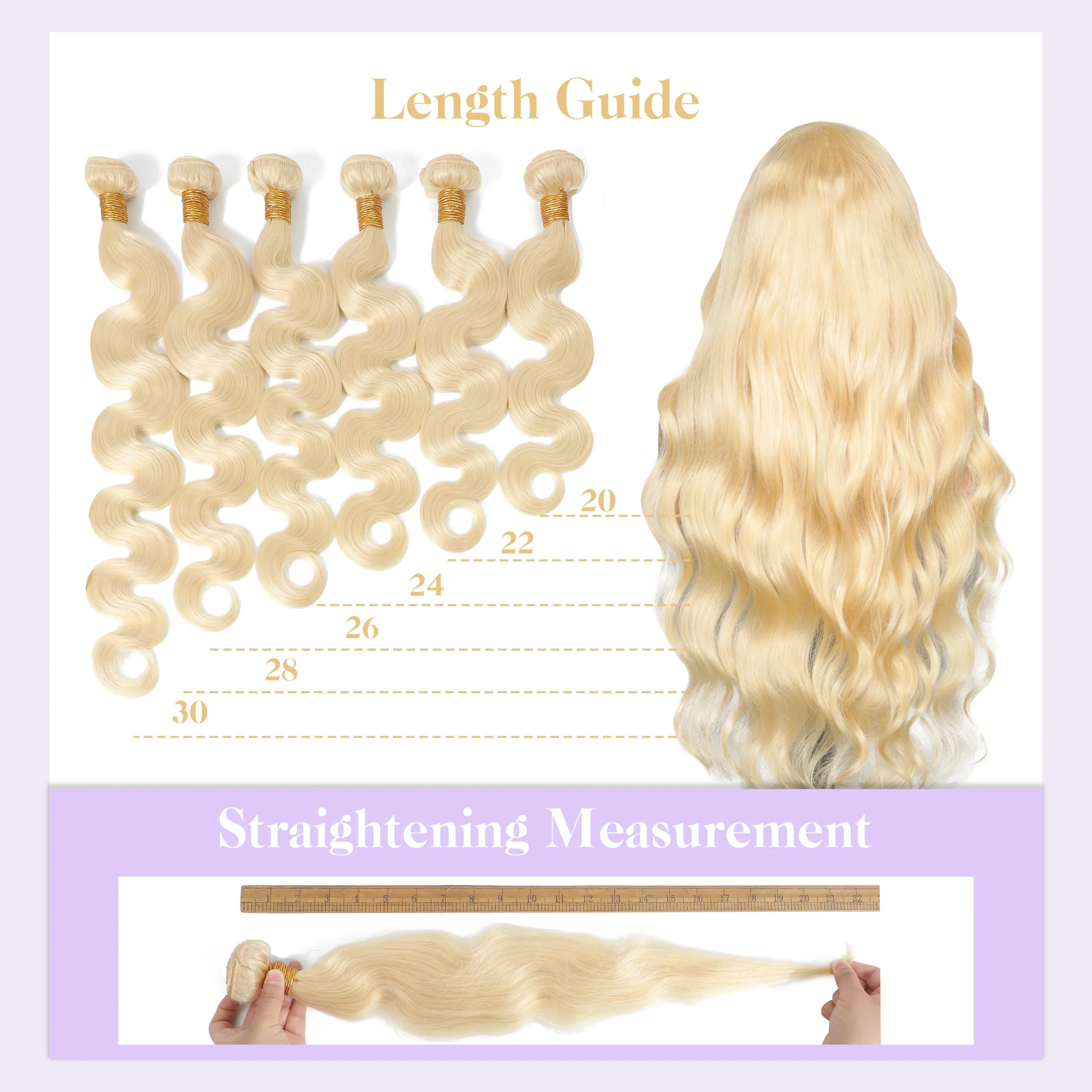 100%人毛 1～3束 ボディウェーブ # 613 ブロンド バンドル 人毛 100% ブラジル産バージンヘア 女性用エクステ