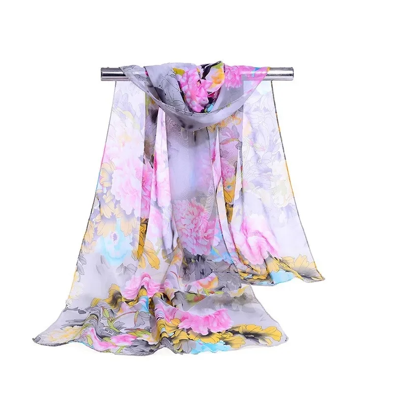 160*50cm nowy modny nadruk szyfon szalik w paski "dzika moda" szal ochrony przeciwsłonecznej kwiat szalik we wzór roślinny szaliki — zdjęcie 2