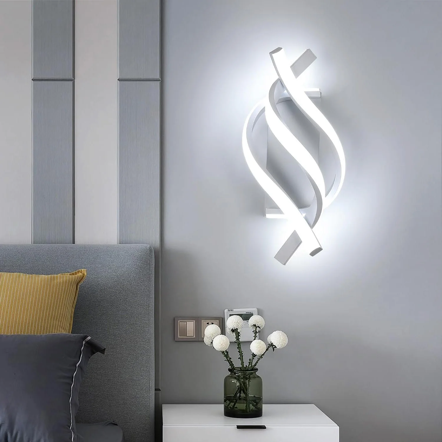 Moderne Wandleuchte, weiße LED-Wandleuchte für den Innenbereich, 22 W, weißes Licht, 6500 K, für Flur, Schlafzimmer, Wohnzimmer, Treppen – Detail 6