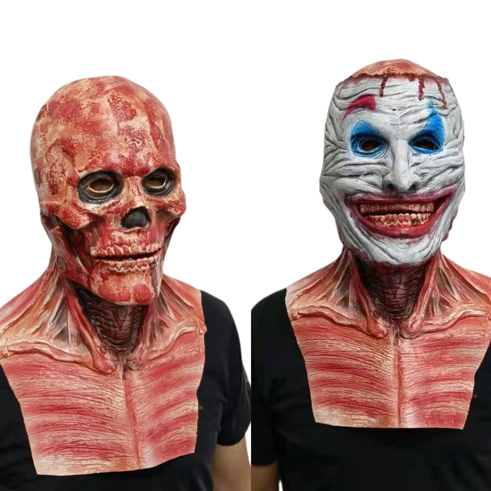Joker Jack Clown Horror Latex Mask Double Layer Latex Skull Head Mask Movable Mouth Halloween Scary Cosplay Props