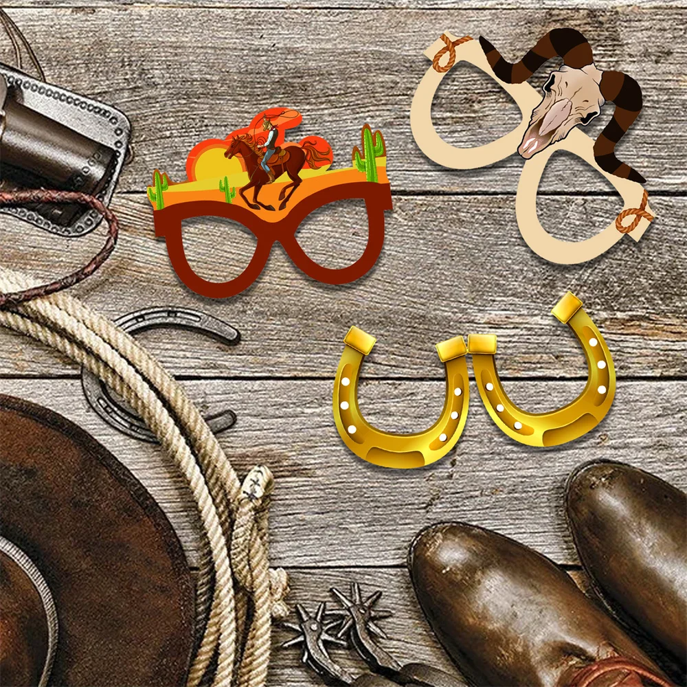 12pcs Western themed paper photo booth glasses, denim photo props, suitable for decorating themed parties, birthday parties, etc