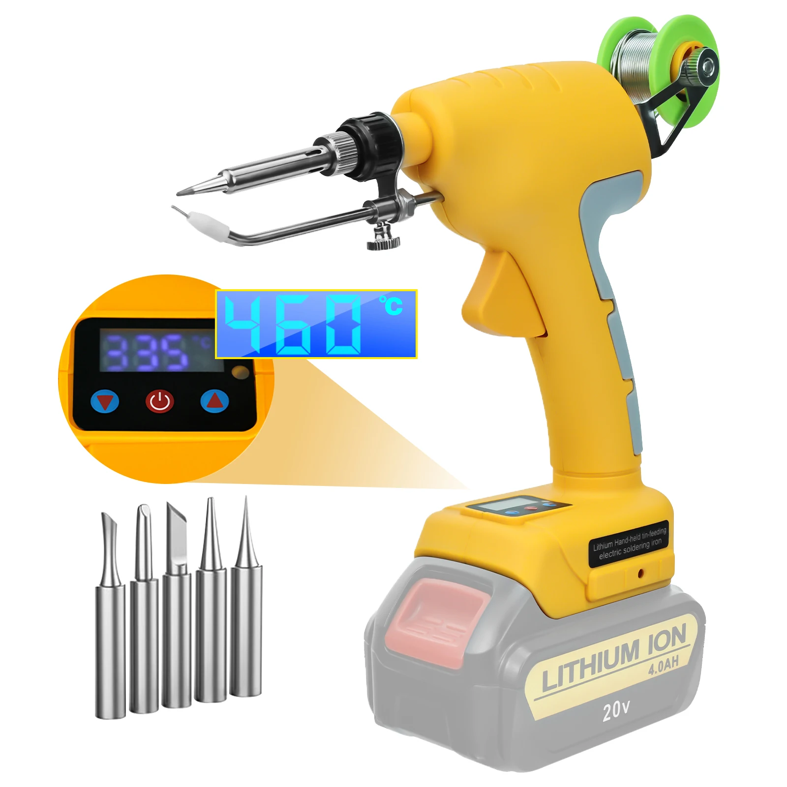 75W Cordless Soldering Iron Kit for Dewalt 20V Battery LED Digital Soldering Gun with 5pcs Tips & 50g Solder Wire (No Battery)