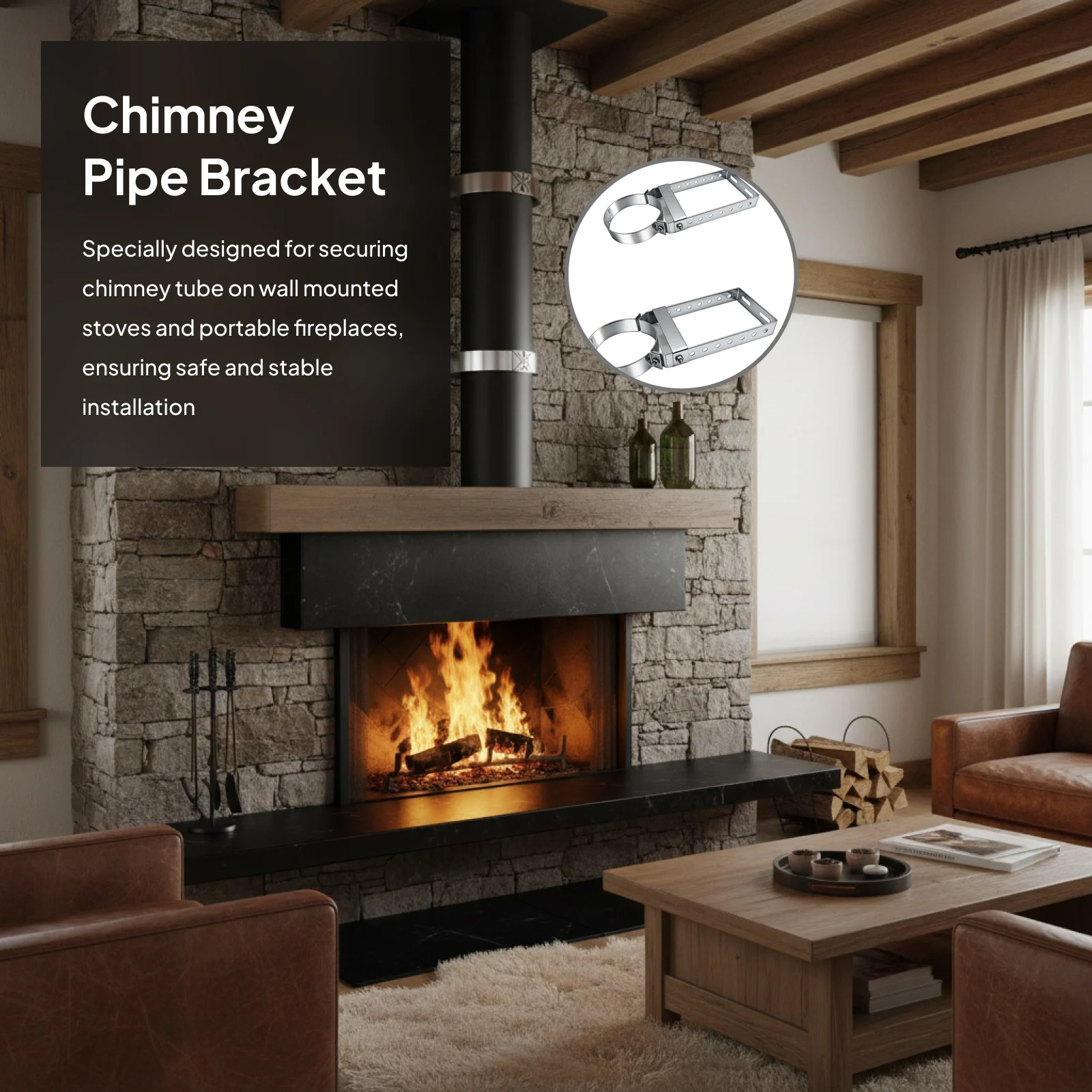 

Регулируемый кронштейн для дымохода из углеродистой стали, прочный крепежный аксессуар для установки бытовых каминов