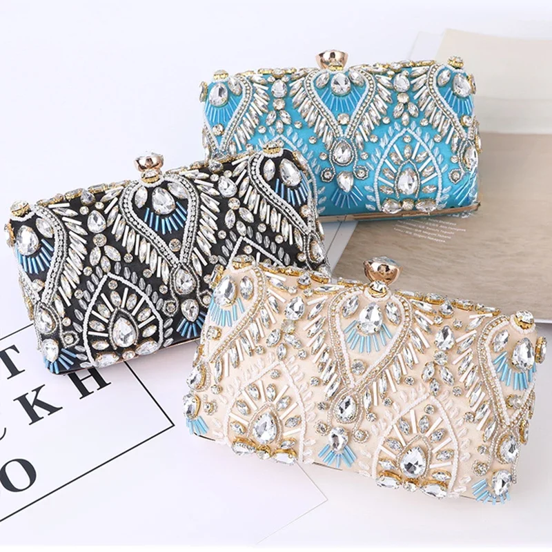 Luksusowe diamentowe kopertówki Rhinestone wykwintne kobiece sprzęgła perły ozdobiony paciorkami łańcuch torebki ślubne torebka torba na ramię ZD1234 — zdjęcie 2
