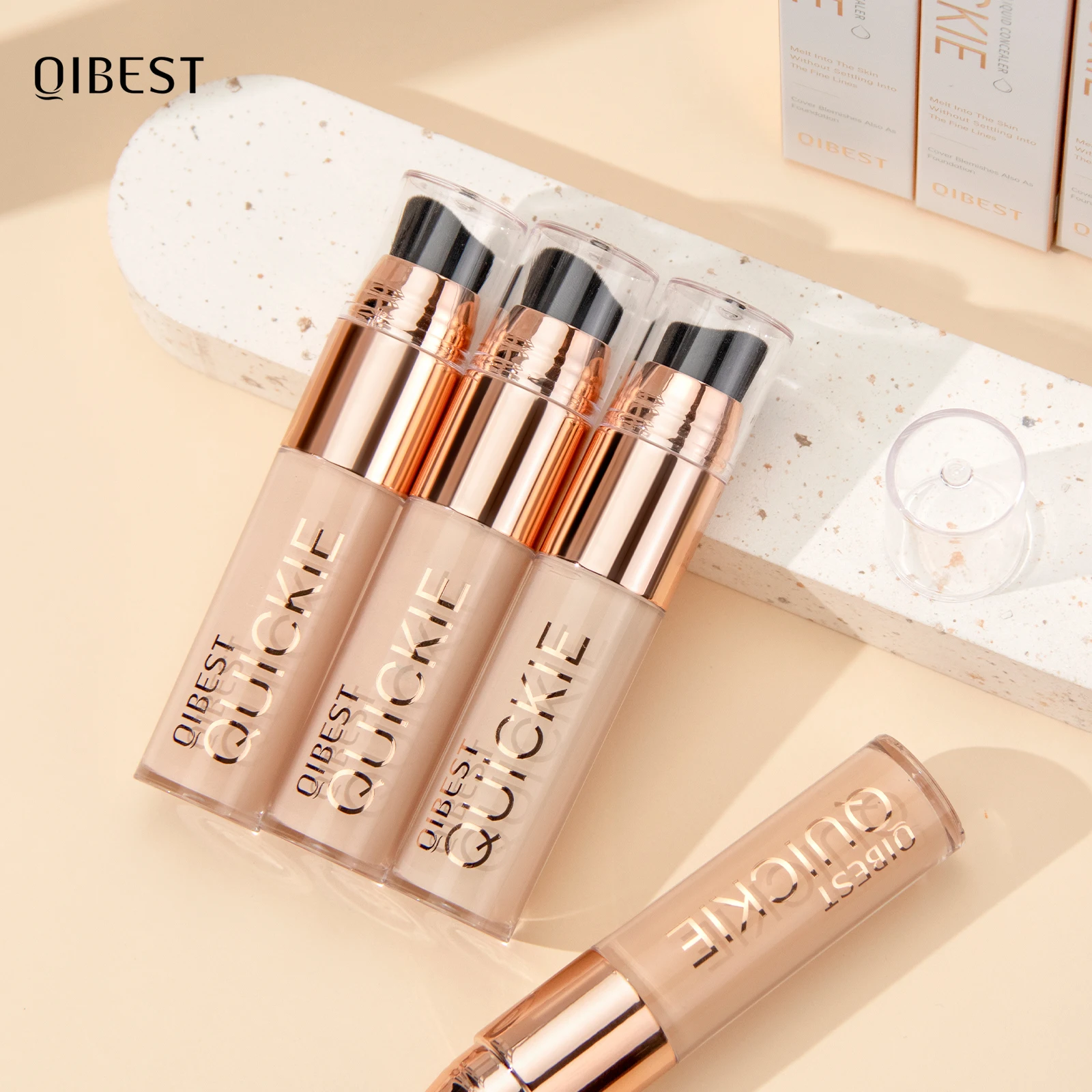 QIBEST Airbrush Liquid Foundation High Coverage Makeup Base Lasting Concealer BB Cream Foundation Waterproof Female Cosmetics