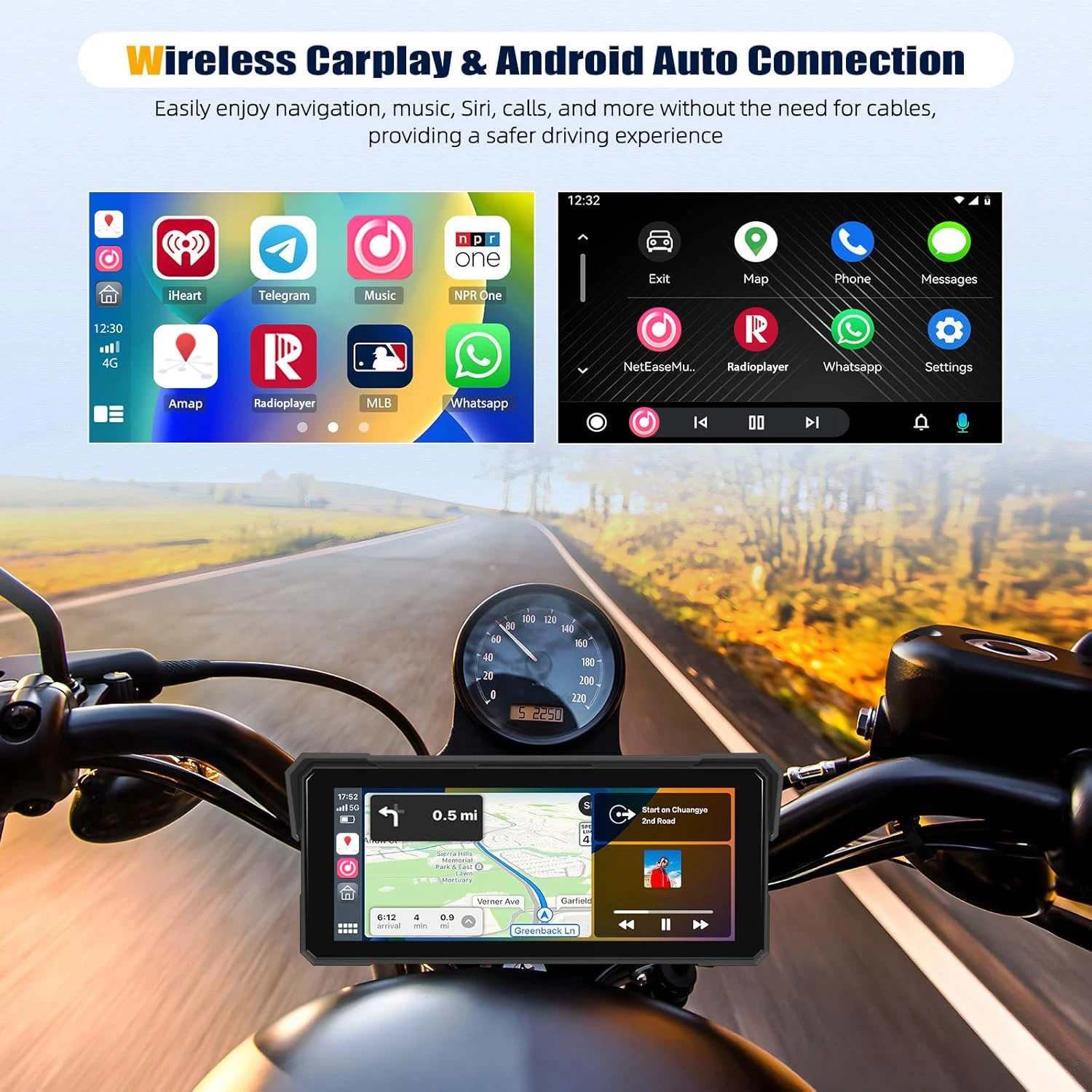 Carplay دراجة نارية أندرويد السيارات TMPS 2K عدسة مزدوجة داش كام واي فاي بلوتوث IPS شاشة تعمل باللمس دعم سيري/جوجل التحكم الصوتي #2