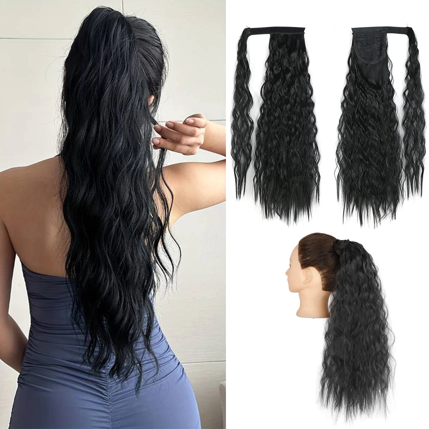 

XINRAN 22Inch Synthetic Wrap Around Clip In Corn Curly Hair Ponytail Hair Extension Hair Accessories Suitable For Women To Wear