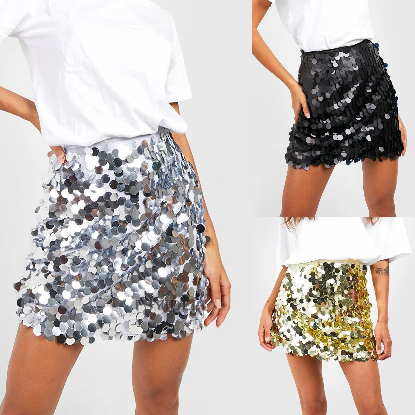 

SKMY Women Clothing Fashion Sequined Skirts Holiday Vacation Outfits High Waisted Nightclub Party Sexy Wrapped Hip Mini Skirts