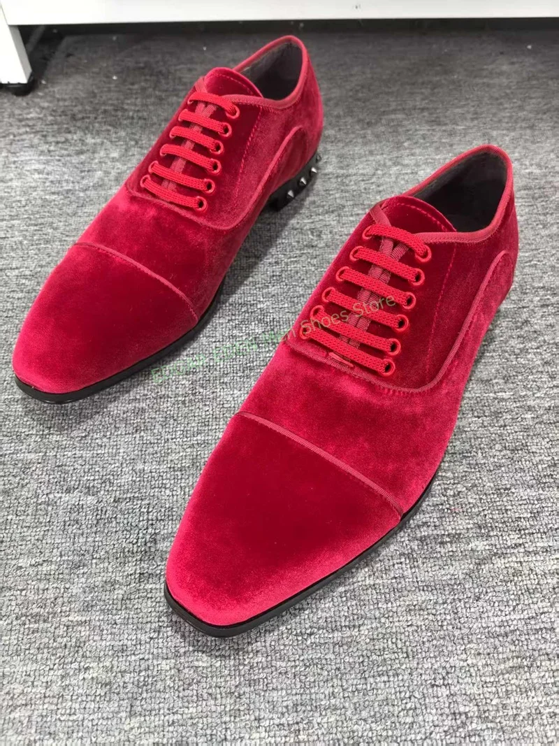 

Breatheable Velvet Men Red Sneaker Loafer Shoes Flat Heel Men's Round Toe Party Wedding Lace Up Casual Single Shoes