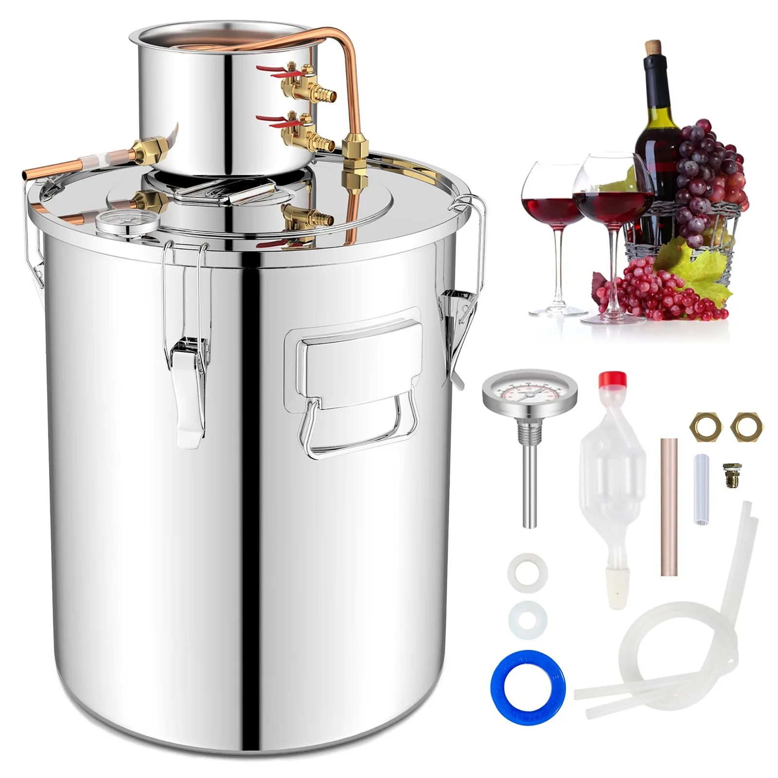 Destilador de Agua y Alcohol de Acero Inoxidable de 10 Galones, Kit de Elaboración Casera con Termómetro