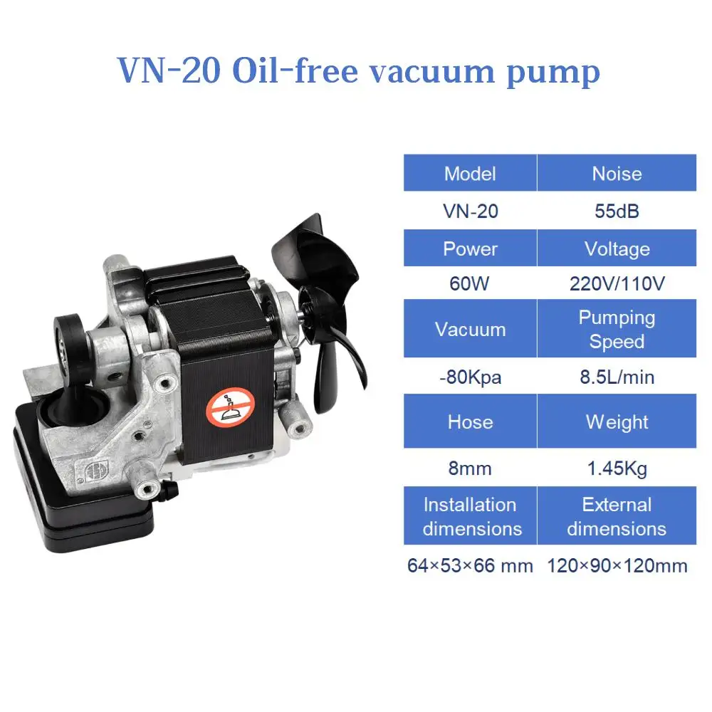 VN-20 220V High Performance Oil-free Low Pressure Vacuum Pump for Automotive Industry Electric AC Motor 1 Year Warranty
