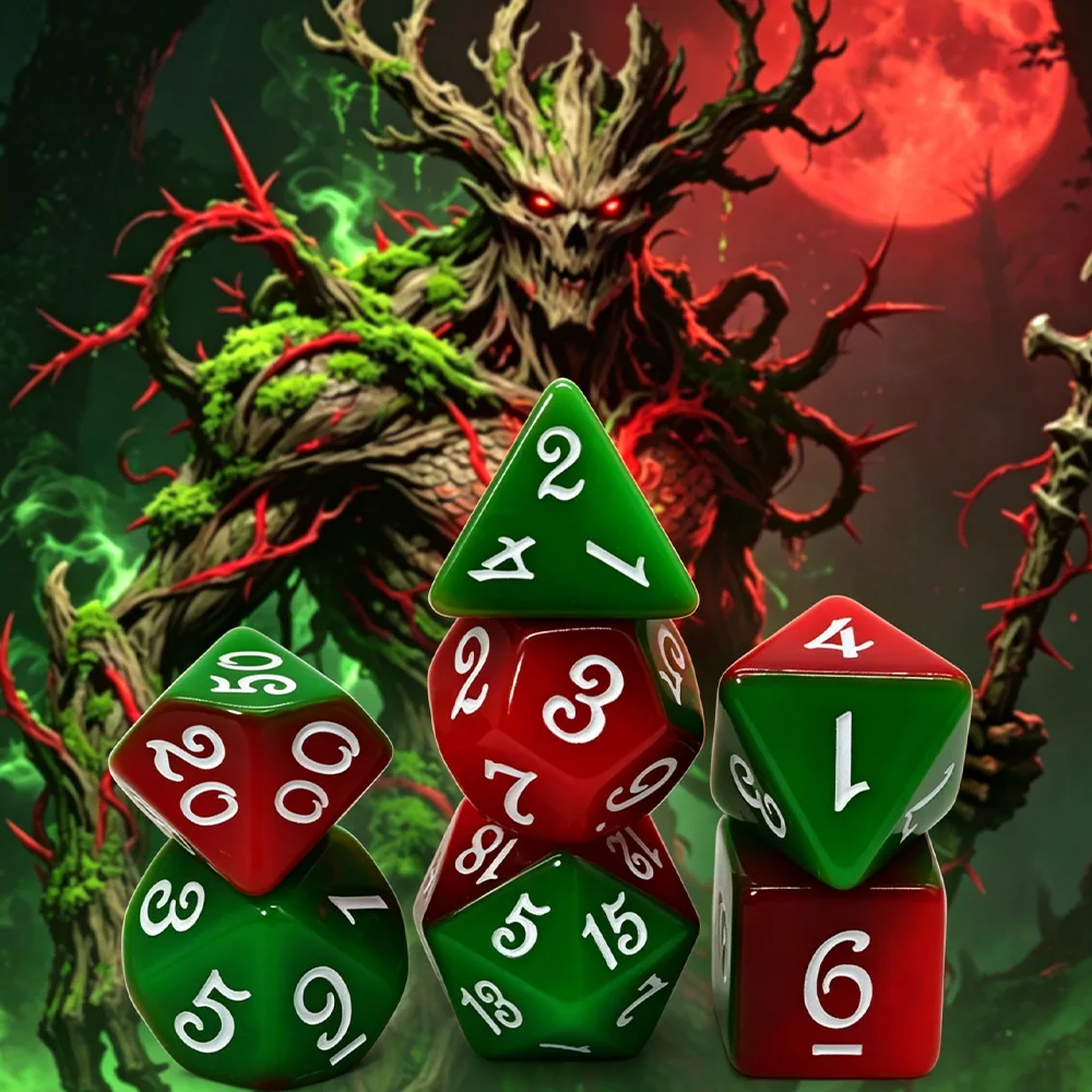 7Pcs Red Green Resin contrastPolyhedral Dice Set RPG Dice for Board Games Family Game Night Collectors Gamers