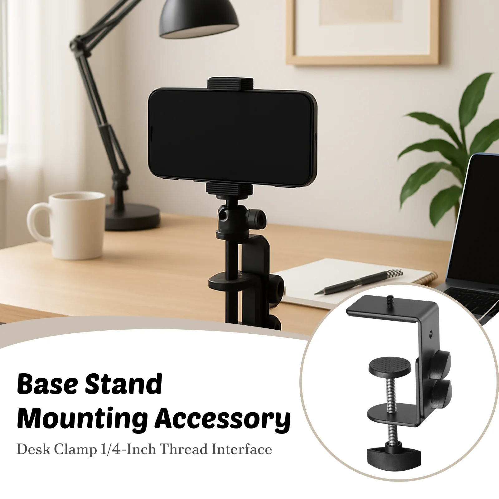 Adjustable Work Surface Mounting Bracket Desk Clamp 1/4-Inch Thread Base Stand Mounting Accessory  for Video Shelves Light Stand