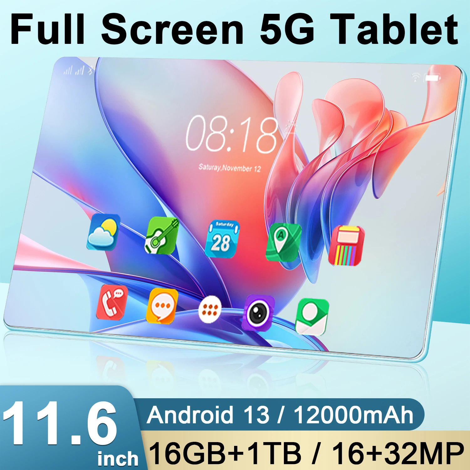 2024 Tablet Android 13.0 Brand New 11.6 inch 16GB RAM 1TB ROM Tablet 16MP 32MP 12000mAh 10core WIFI Bluetooth Network Tablet