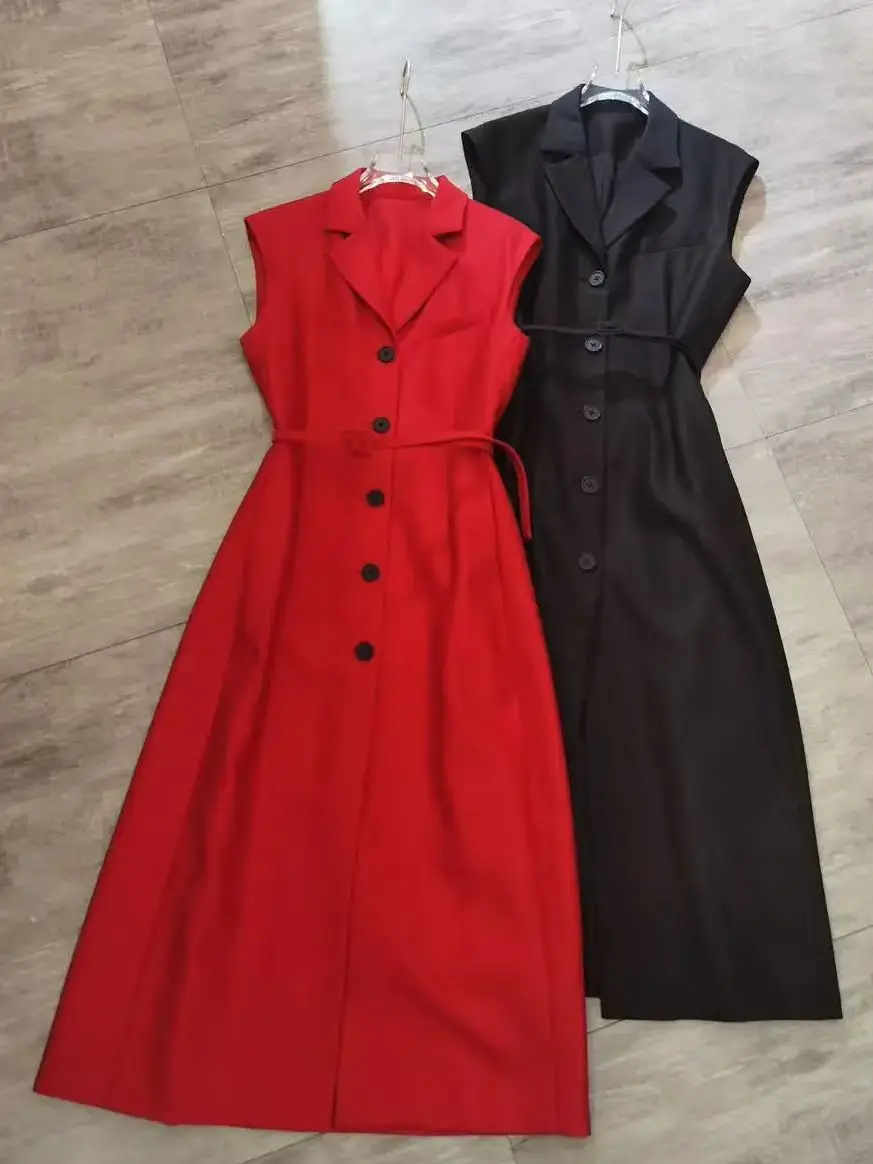 

Women's elegant cotton-wool sleeveless dress with belt