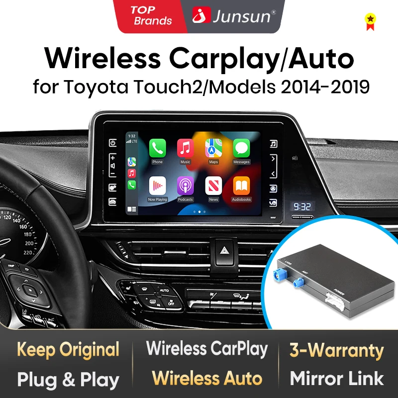Junsun Wireless Carplay per Apple Android Auto Modulo Box Per TOYOTA CHR Corolla Camry Auris Prius RAV4 Avensis Touch2 Enune 2
