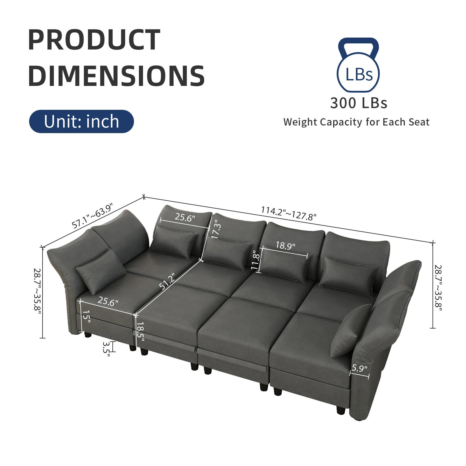 Sofá Modular grande para sala de estar, mueble Seccional de 8 asientos con almacenamiento, de piel sintética, resistente al agua, color gris