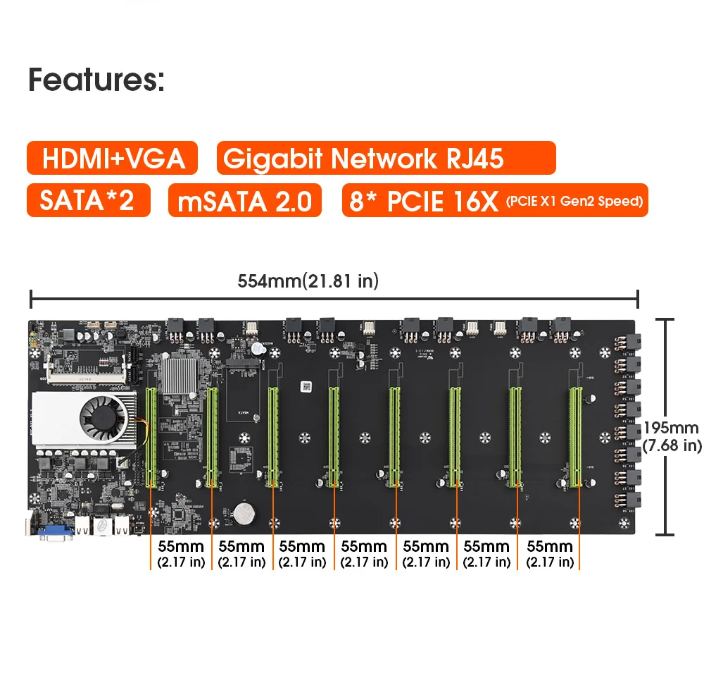 Górnicza płyta główna BTC-D37 BitCoin 55MM rozszerzalna obsługa portów 8 GPU ETH, górnictwo