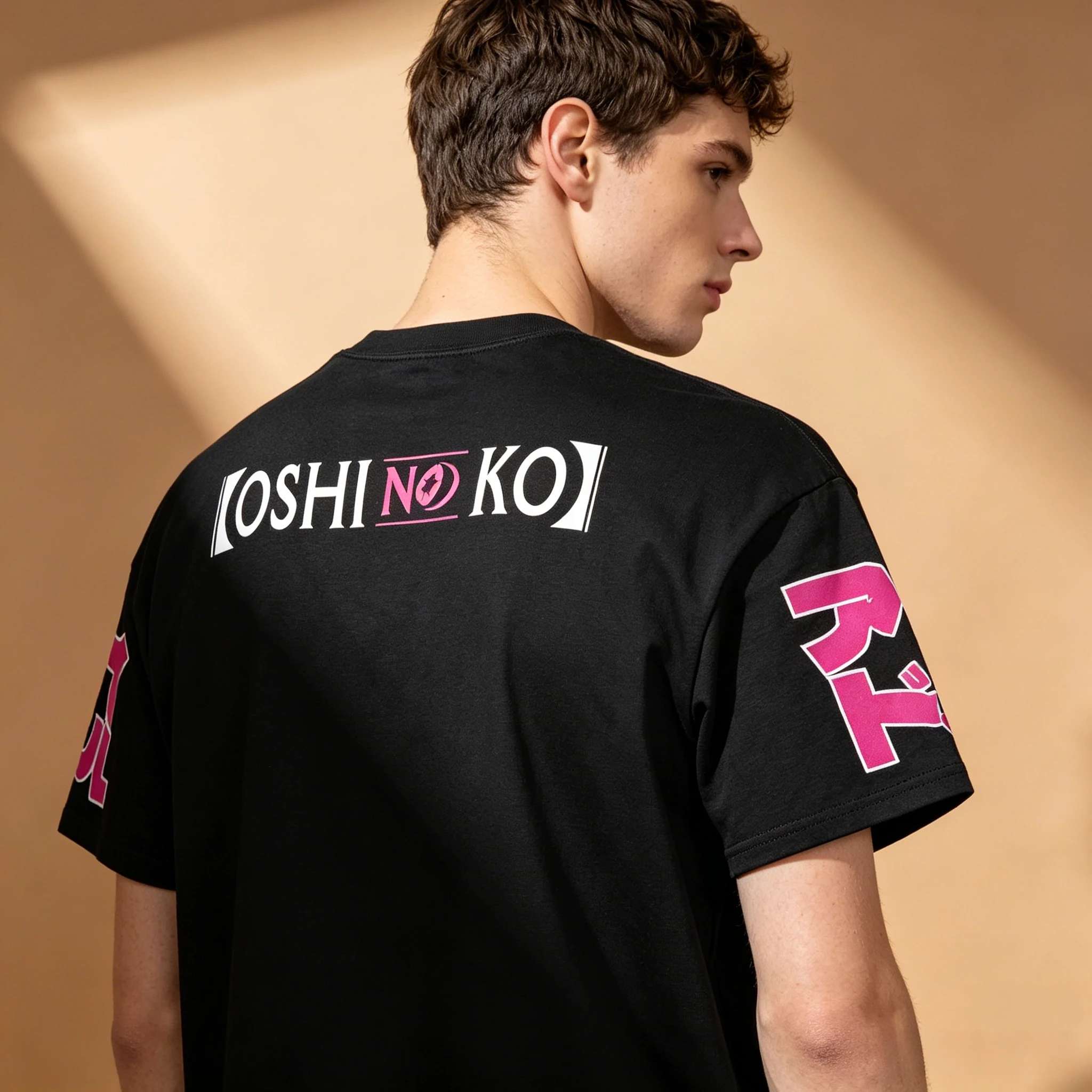 Men's Oshi No Ko Anime All Characters Japanese Text Sleeve Print Crew Neck T-Shirt, Black Vintage Streetwear Short Sleeve Graphi