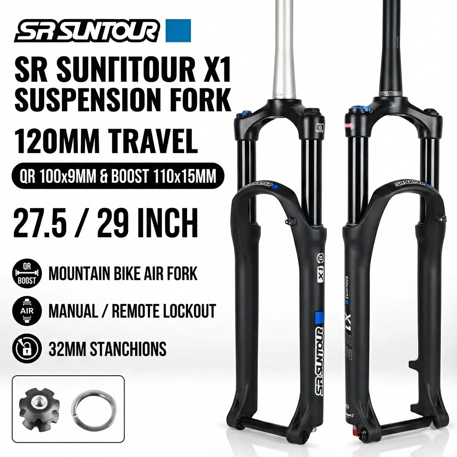 

SR SUNTOUR X1 Bicycle Forks Air Suspension Fork 120mm Travel QR 100x9MM BOOST 110x15MM 27.5 29 Mountain Bike Air Fork