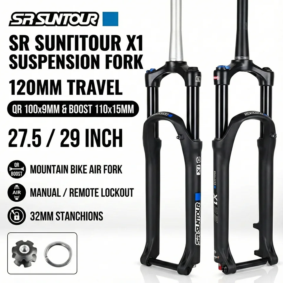 SR SUNTOUR X1 Bicycle Forks Air Suspension Fork 120mm Travel QR