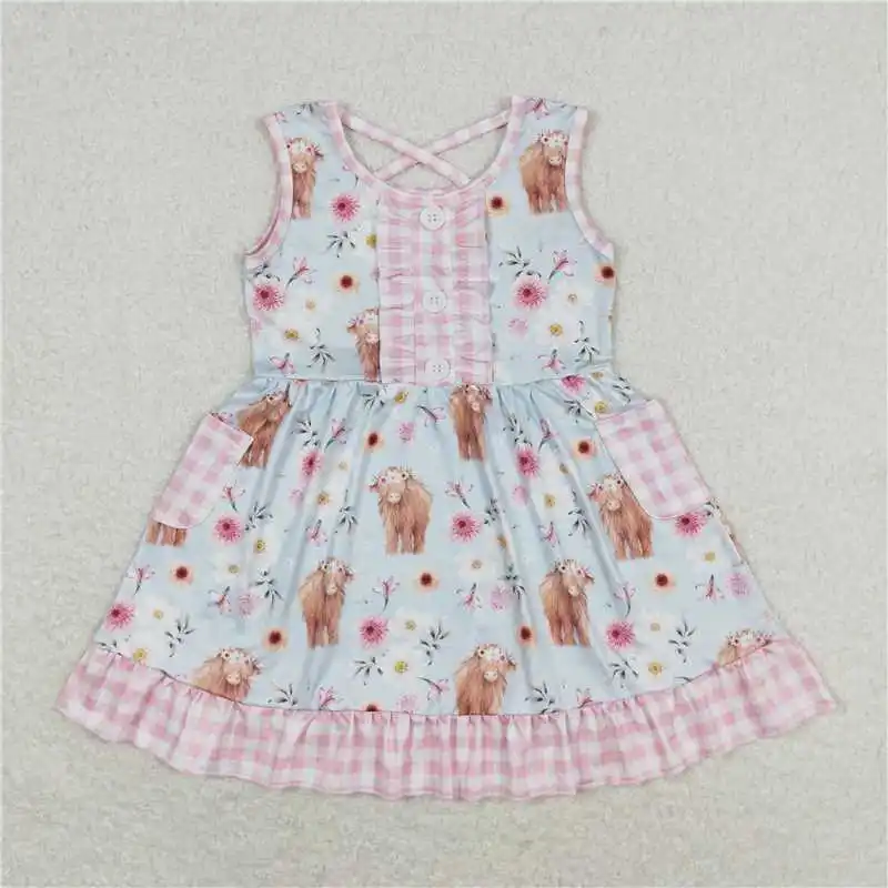 New Fashion Match Baby Girls Highland Cow Western Sibling Clothes Sets Wholesale Boutique Fashion Children Clothing