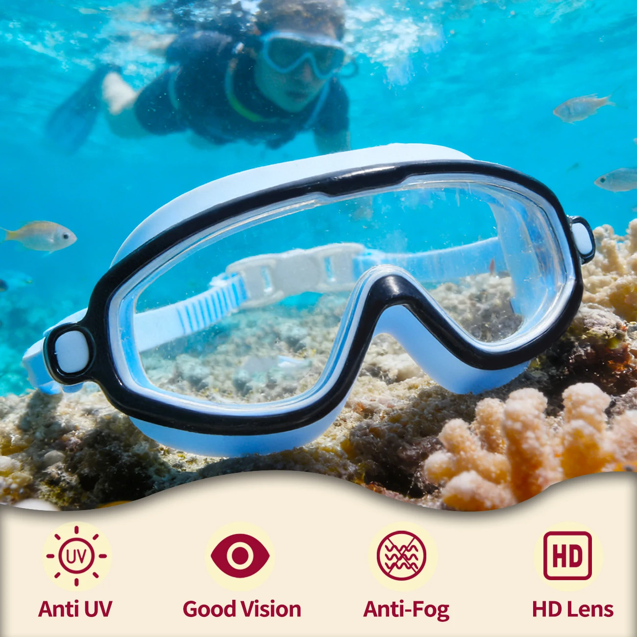 1PC Children's Large Frame Waterproof and Anti Fog Swimming Goggles,2026 Summer Wide View Swimming Goggles for Kids Boys Girls view 2