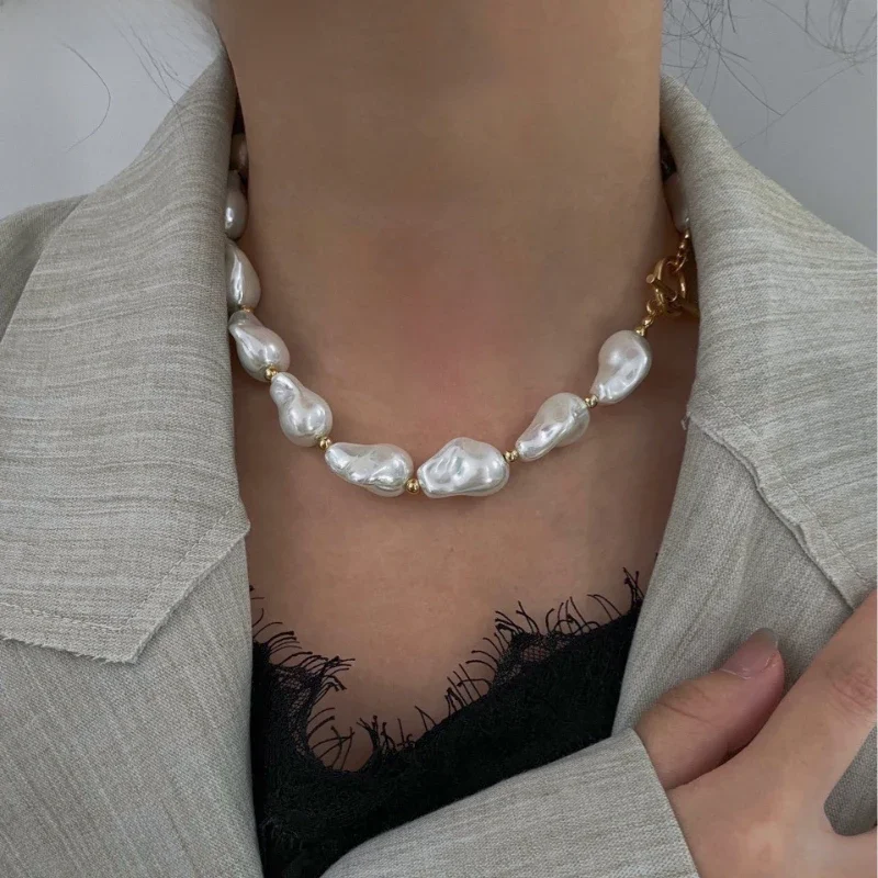 Bilandi Moderne Schmuck Big Unregelmäßige Simulierte Perle Choker Halskette Ziemlich Design Vintage