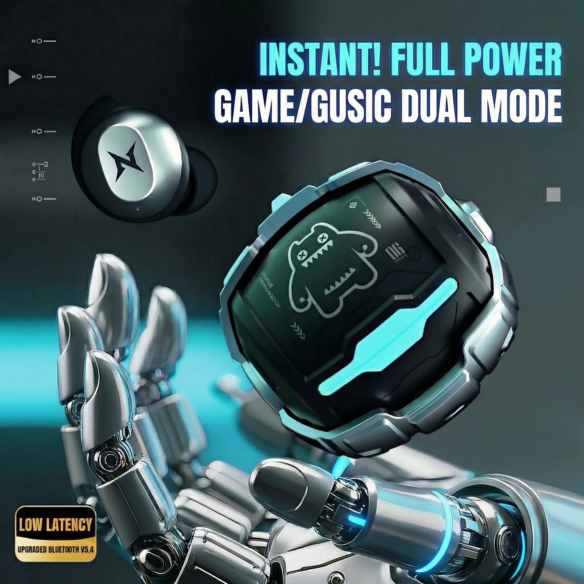 ZOMBIESCAT B12 TWS Wireless Earbuds Bluetooth 5.4 Mecha Spin Design Hi-Fi Stereo Deep Bass Gaming Headphones Invisible Earphones