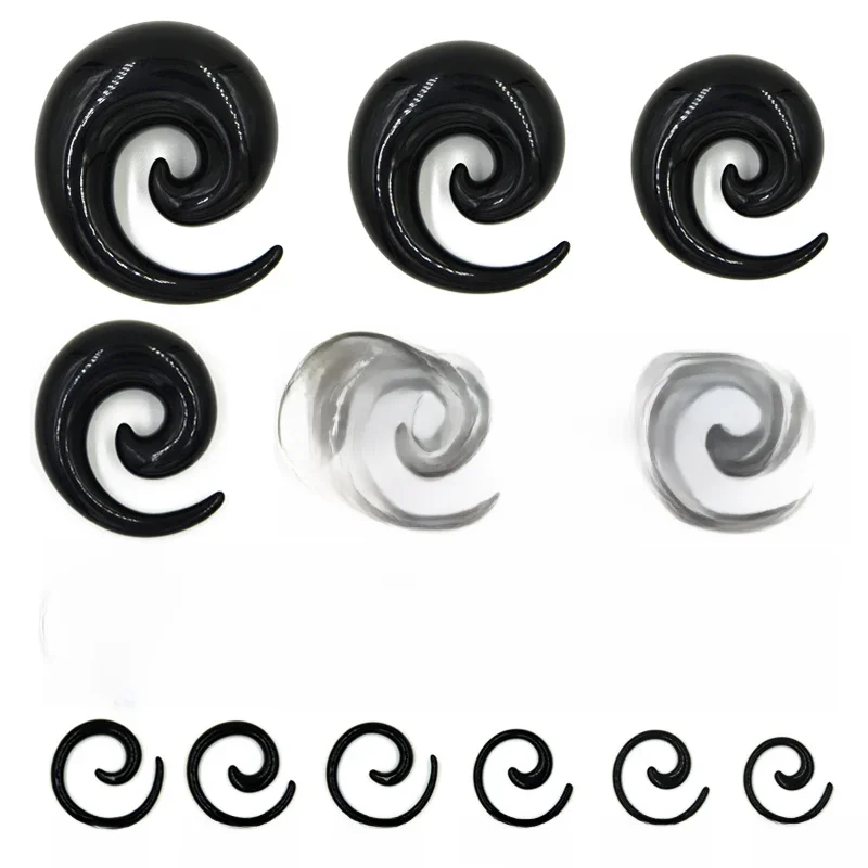 2 sztuk/partia czarno-białe akrylowe spiralne ucha wskaźniki ucha Taper Stretching korki i tunel ekspandery Body Piercing biżuteria 1.6mm-24mm — zdjęcie 2