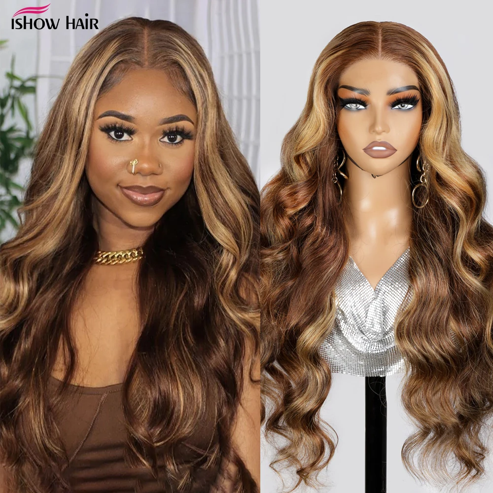 Highlight Wig Human Hair Wigs Straight 4x4 Lace Closure Wigs Brazilian 100% Human Hair Ombre Honey Blonde 4x4 Lace Closure Wig