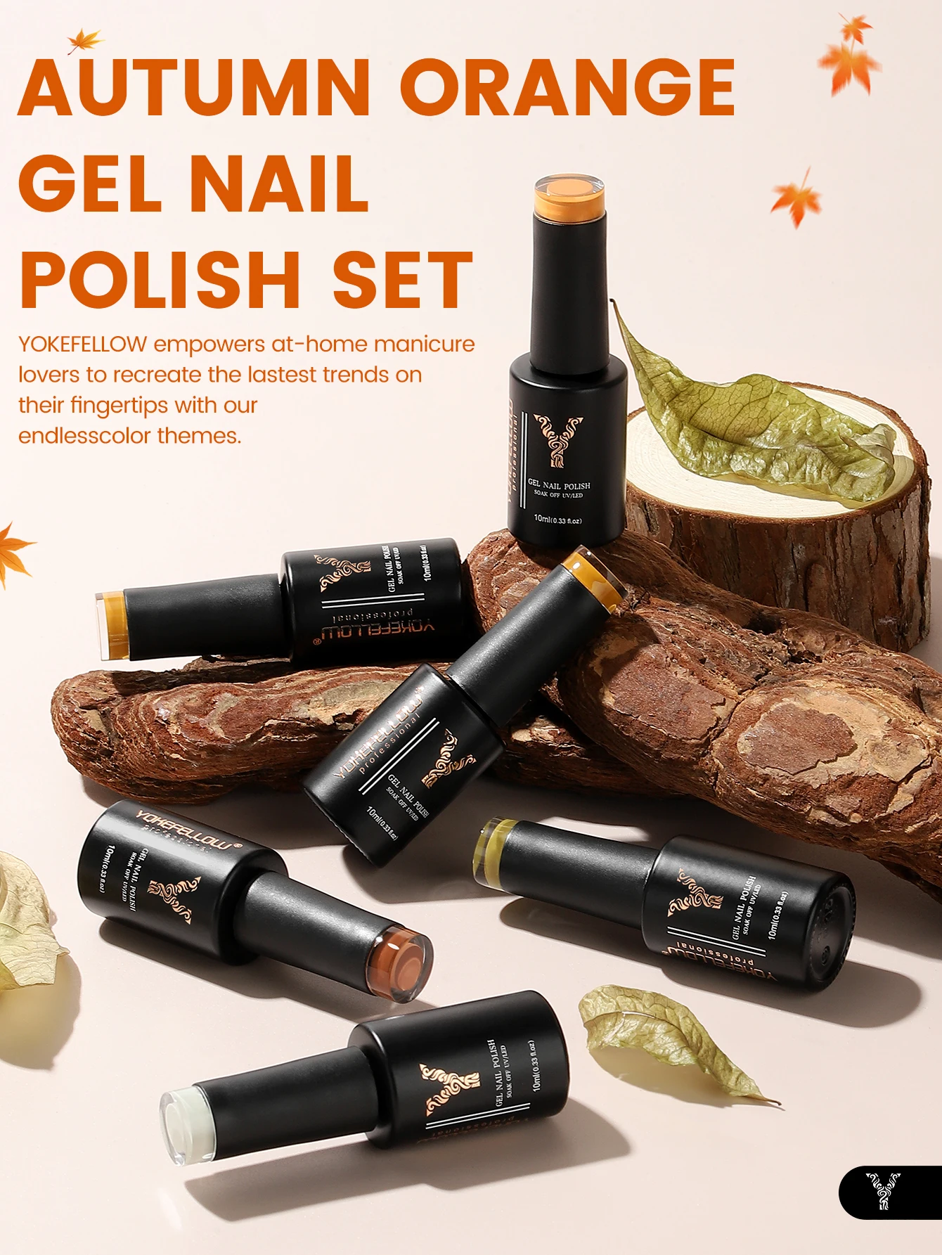 YOKEFELLOW 6PCS Fall Winter Gel Nail Polish Autumn Gel Polish Set Orange Brown Pumpkin Gel Nail Kit Nail Art Home DIY Gel Nail