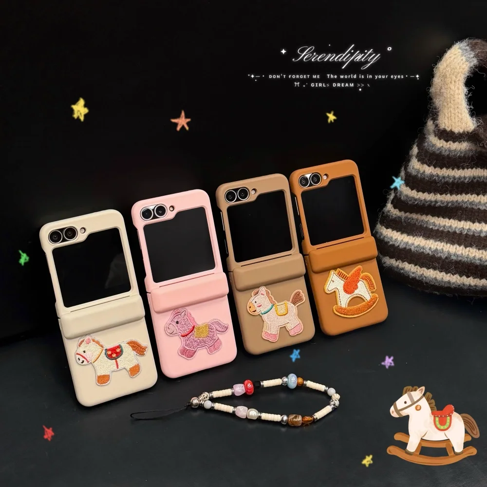 

Retro simple embroidered pony phone case for Samsung Z Flip3 4Flip6 7 fundas Fashion new shockproof protective case for Flip7 FE