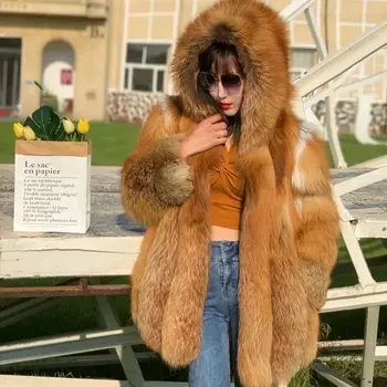 QUEENTINA Kadınlar için Gerçek Tilki Kürk Ceket, Kış Ceket, Sıcak Dış Giyim, Lüks Tasarımcı, Dış Giysiler Artı Moda Yeni Uzun