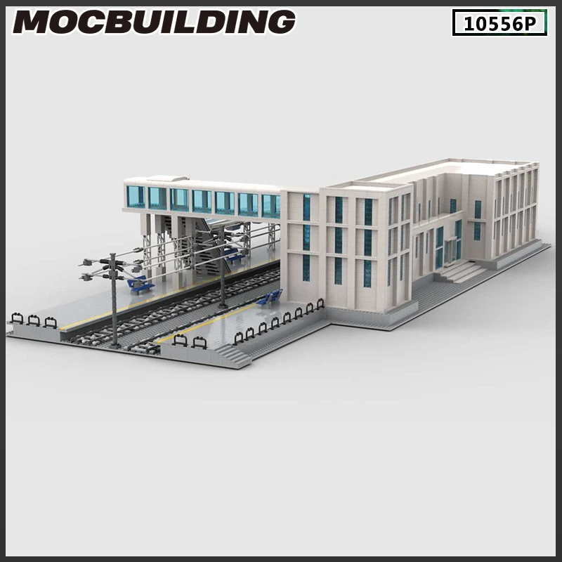 Moc Modern Central Train Station Building Block Model Bricks DIY Urban Transport Hub Street Scene View Modular Toy Birthday Gift