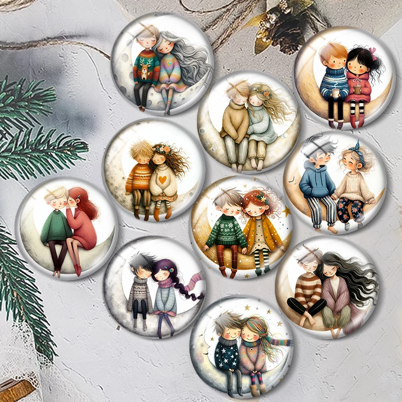 

Fantasy Couple in love 12mm/18mm/20mm/25mm Round photo glass cabochon flat back Making findings keychain