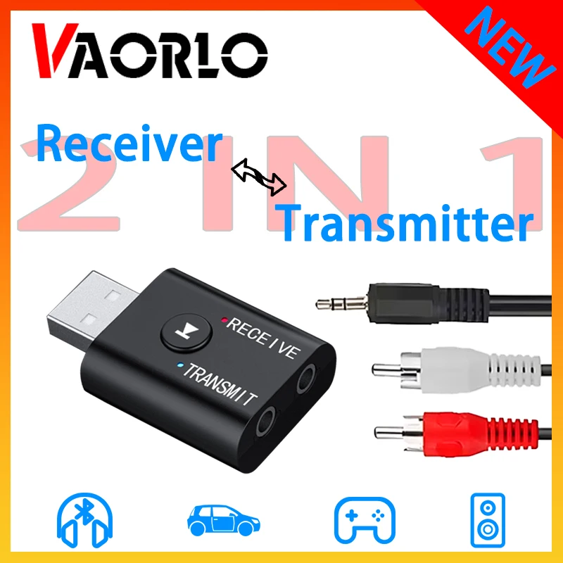 VAORLO 2 IN 1 Bluetooth Audio Adapter USB 3,5 MM Aux 3D Stereo Wireless Receiver Sender Für Car Kit PC TV Lautsprecher Verstärker
