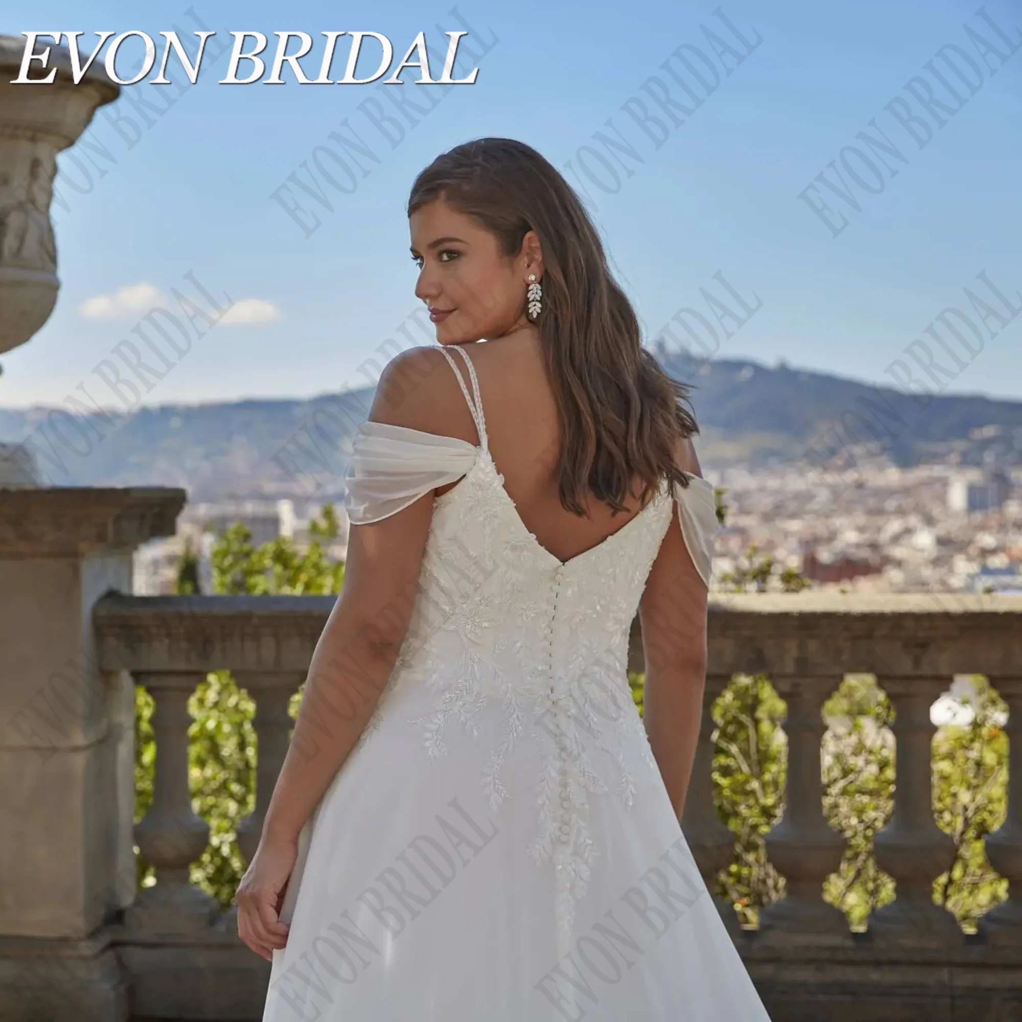 EVON BRIDAL Wedding Dress Plus Size Chiffon A-Line Applique V-Neck Sequin Civil Bride Gowns Vestidos De Novia Spaghetti Straps