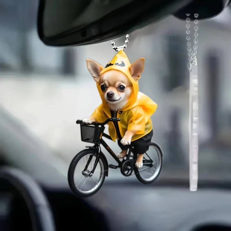 AliExpress Cute Chihuahua Cycle Car Mirror & Keychain Versatile Charm Acrylic Puppy Backpacks Hanging Ornament Festive Party Decor & Gift