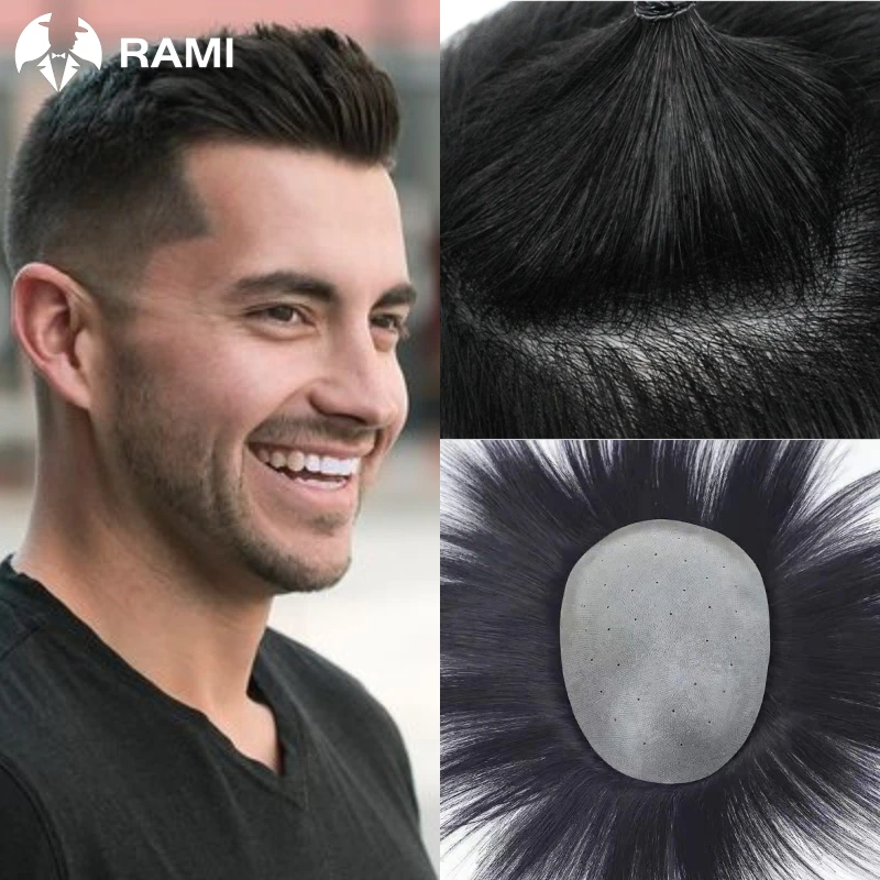 Breathable Men Toupee Skin Base Wigs Men Biological Scalp Male Hair Prosthesis 100% Human Hair Systems Natural Man Hairpieces