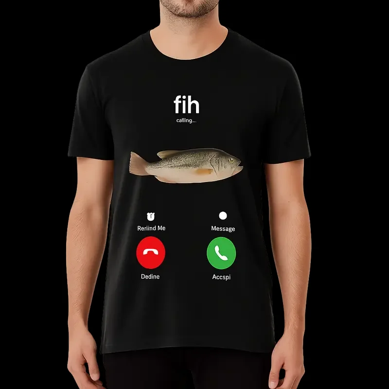 100% Katoen Fih Bellen Herinner me Bericht Daling Accepteren Telefoontje Vis T-ShirtFit Casual Streetwear Mannen Geschenken