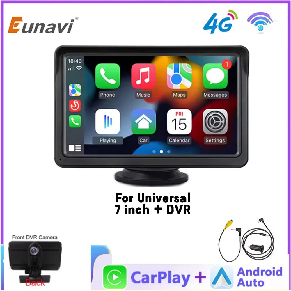 Schermo multimediale universale da 7" con lettore video Wi-Fi, schermo Carplay wireless, autoradio per Apple o Android