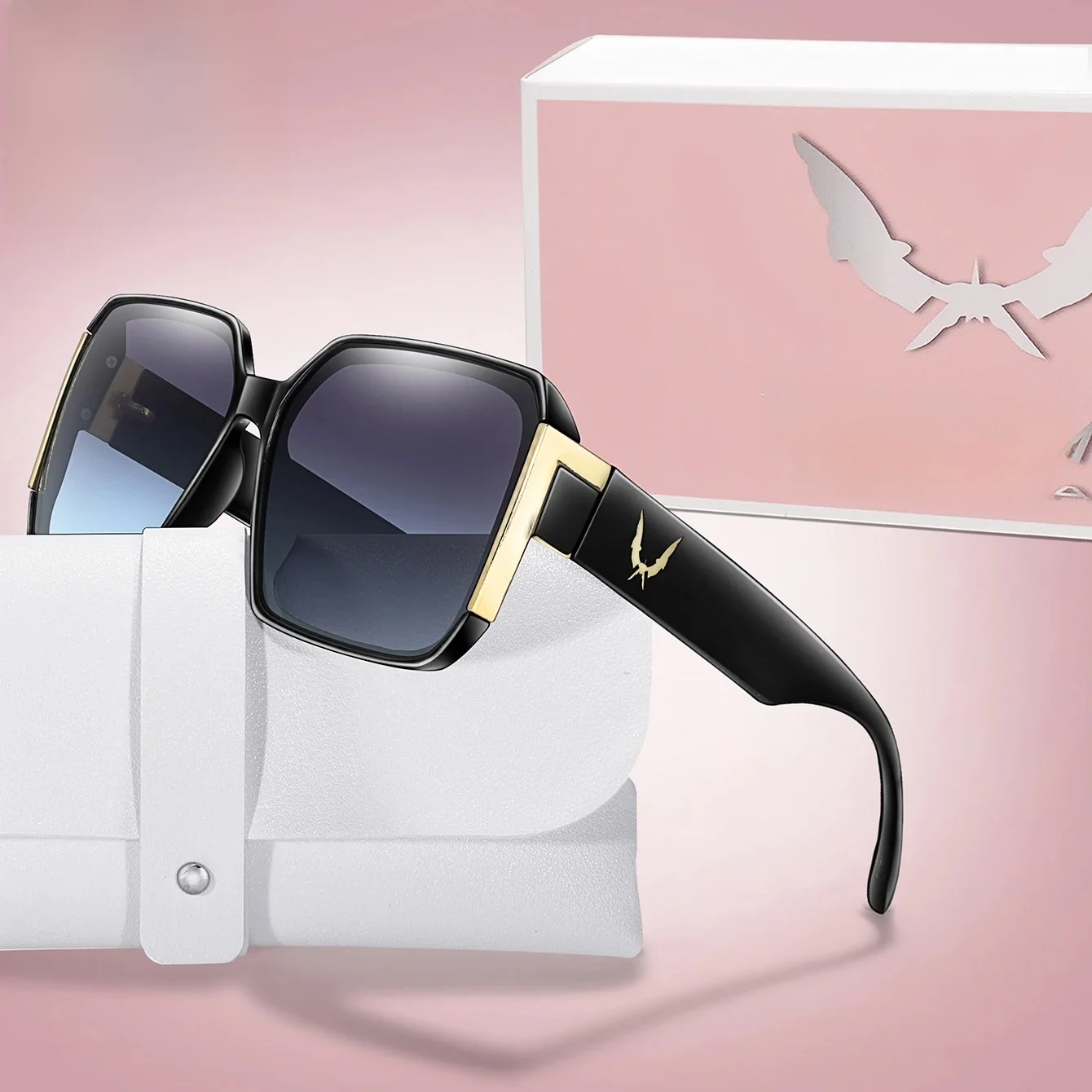 AliExpress NONE Fashion Cycling Sunglasses for Women Casual Square Shades with UV Protection for Outdoor Fishing, Driving, Golf, Travel With Box