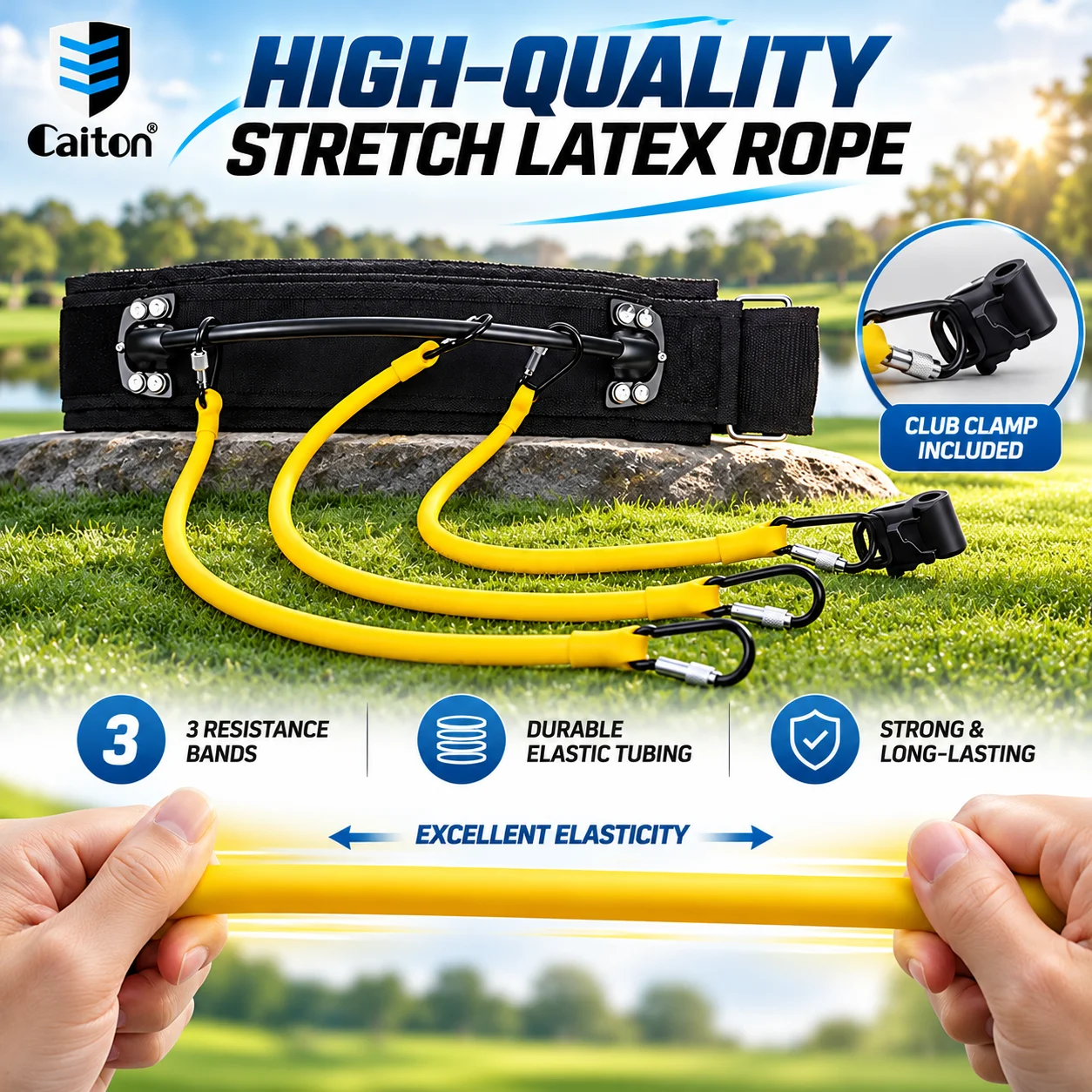 Caiton 1pc Golf Swing Trainer - Resistance Belt and Club Attachment - Long and Smooth Backswing for All Golfers